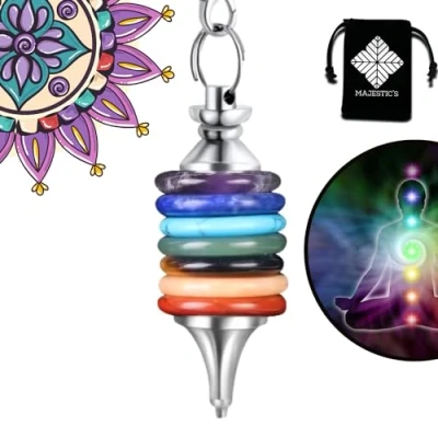 Image of 7 Chakra Dowsing Pendulum Divinatory Radiesthesia Pendant in Natural Stones: Quartz Amethyst Aventurine Jasper The Most Complete Seven