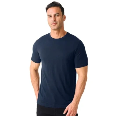 Image of Merino Protect 100% Wool T Shirt Mens Odor Resistance Base Layer Lightweight Hiking Travel Soft Undershirt Navy