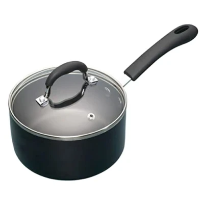 Image of MasterClass Saucepan with Lid, Non Stick Enamel Sauce Pot, 16 cm, Induction Safe, Aluminium, Black