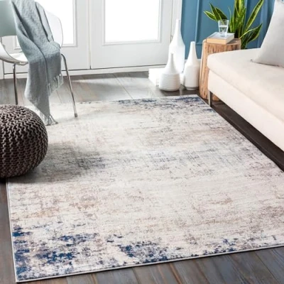 Image of Livabliss Utrecht Abstract Rug Runner Rugs Living Room 80x220 cm, Hallway, Dining Area Modern Marble Rug, Soft Luxurious Easy Care Medium Pile Large Ivory, Grey and Blue