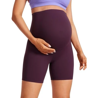 Image of CRZ Yoga Women&#039;s Butterluxe 6&quot; Maternity Shorts Over The Belly Bump Sports Biker Pregnancy Leggings Deep Purple 12