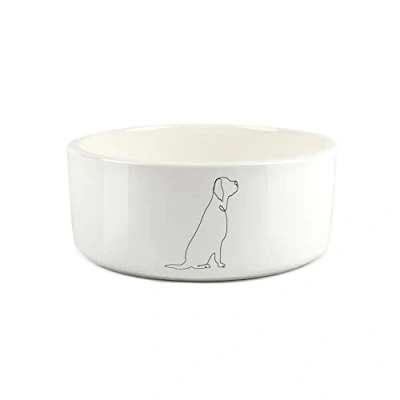 Image of Labrador Dog Large Pet Food Bowl Fine Line Drawing Ceramic White Water Dish For Dogs