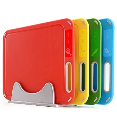 Image of Plastic Chopping Boards with Storage Stand, BPA Free, 4 Packs Prevents Cross Contamination of Different Food, Dishwasher Safe