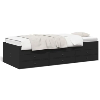 Image of vidaXL Day Bed, Guest Bed with 6 Drawers Wheels, Sofa for Bedroom, Daybed Black 90 x 190 cm, Wood Material
