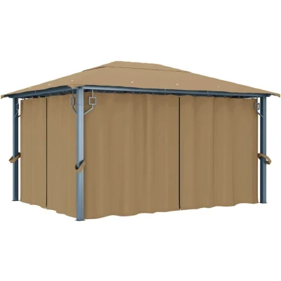 Image of vidaXL Gazebo with Curtain 400x300 cm Taupe Aluminium