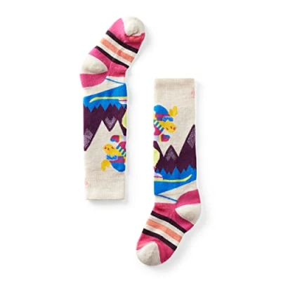 Image of Smartwool Kids&#039; Wintersport Full Cushion Merino Wool Over the Calf Mountain Moose Pattern Socks, Moonbeam, Medium