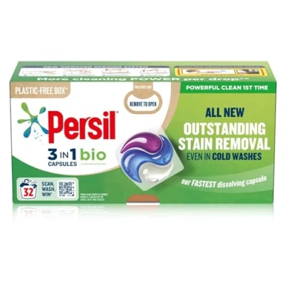 Image of Persil 3 in 1 Bio Washing capsules laundry for a powerful clean 1st time with recyclable, plastic free box* 3x 32 (96 washes)