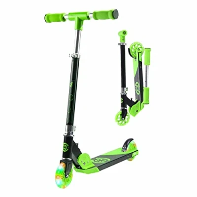 Image of Scooter for Kids Ages 6 12 CORE Foldy Scooter, Kick 2 Wheel Light Up LED, Easy Folding 3 Adjustable Height Handlebar, Pro Deck, Boys &amp; Girls 4 Colors (Green)