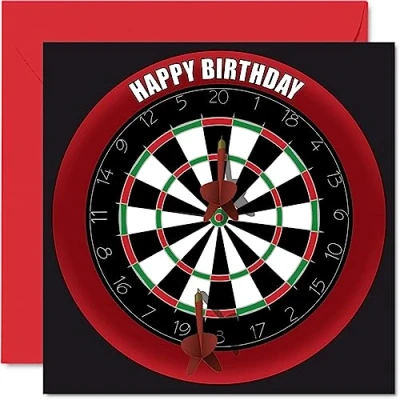 Image of Fun 39th Birthday Cards for Men Woman Dart Board Happy Card Dad Mum Son Daughter Brother Sister Uncle Auntie Cousin, 145mm x Sports Darts Bday Greeting