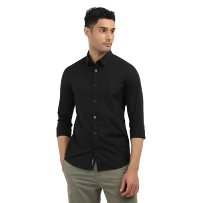 Image of Calvin Klein Jeans Men&#039;s Slim Stretch Shirt Casual, Ck Black, S