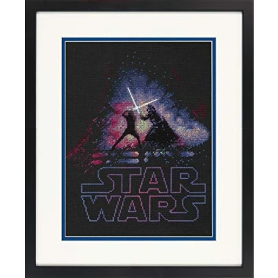Image of Dimensions Star Wars Luke Skywalker and Darth Vader Cross Stitch Kit Black 14 Count Aida, 9&quot; x 12&quot;