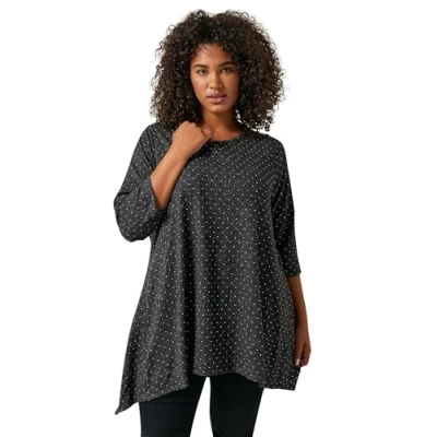 Image of EVANS Curve Charcoal Studded Detail Hanky Hem Top Women&#039;s Plus Size