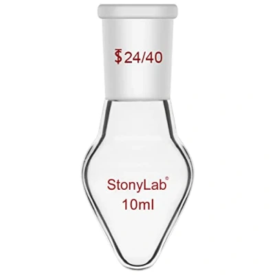 Image of stonylab Recovery Flask, Heavy Wall Single Neck Borosilicate Glass Rotary Evaporator Flask with 24/40 Standard Taper Outer Joint, Pear shaped Lab 10 ml