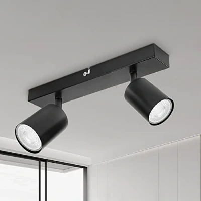 Image of Dehobo Ceiling Spotlight Indoor in Matt Black 3 Adjustable Spot Lights GU10 Industrial Way Light for Kitchen Lounge Bedroom Dining Room