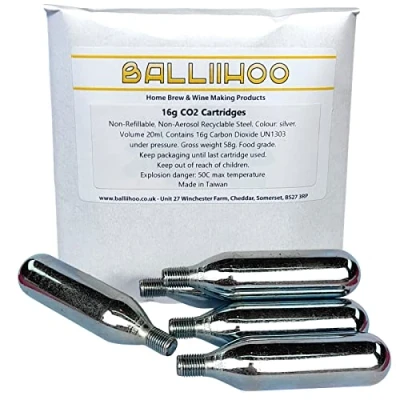 Image of 16 Gram Threaded Food Grade Co2 Pressure Top Up Cartridges / Bulbs Pack of 5 For Control Cap