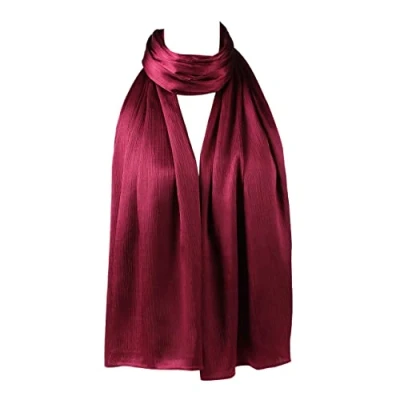 Image of London Scarfs Satin Silk Shawls Muslim Solid Color Hijab Crinkled Scarf Women&#039;s Wraps Turban (Maroon)