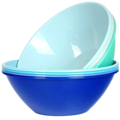 Image of Youngever 9 Pack 3000ML Re usable Plastic Mixing and Serving Bowls, Popcorn Salad Chip Dip in Colors (Coastal)