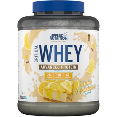 Image of Applied Nutrition Critical Whey Protein Powder 2kg High Powder, Milkshake, Muscle Building Supplement with BCAAs &amp; Glutamine (2kg 67 Servings) (Lemon Cheesecake)