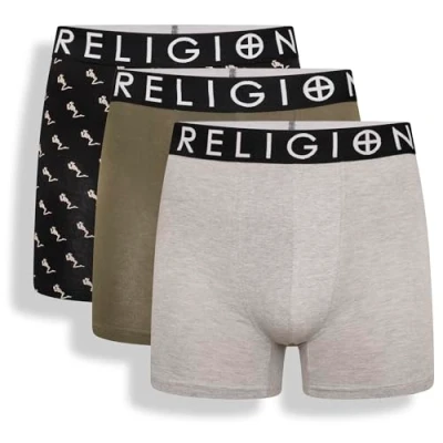 Image of Religion Mens &#039;RGN08&#039; Essential XX Large 3 Pack Tag Free Cotton Boxer Shorts (XXL, Assorted)
