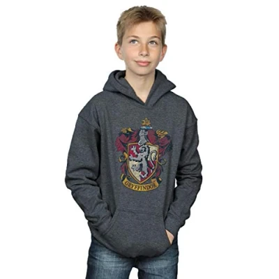Image of Harry Potter Boys Gryffindor Distressed Crest Hoodie 5 6 Years Dark Heather