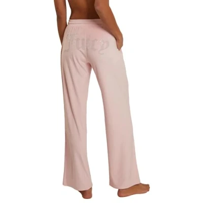 Image of Juicy Couture Women&#039;s Velvet Fleece Lounge Pajama Pant with Rhinestones, Lola Pink, XL