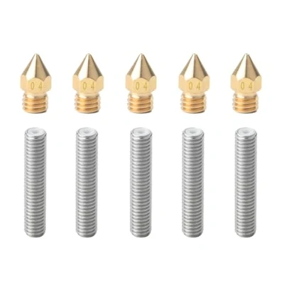 Image of QitinDasen 5 Pieces 3D Printer Extruder 0.4 mm Brass Nozzle Print Head and M6 X 30 Stainless Steel Throat Tube
