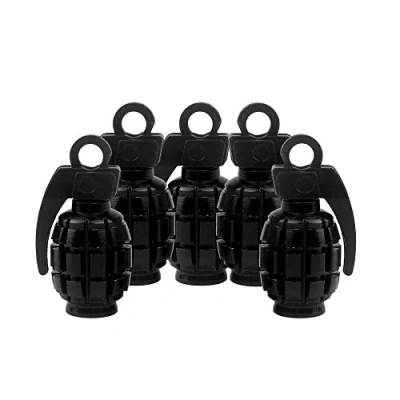 Image of SENZEAL 5x Grenade Bomb Tyre Valve Caps Aluminum Alloy Car Motorbike Dust Stem Black