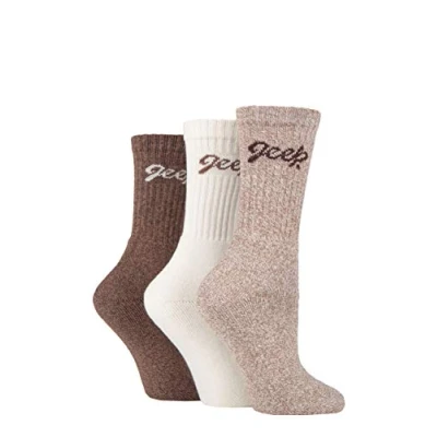 Image of Jeep Ladies Cushioned Foot Cotton Boot Socks Pack of 3 Tan/Cream 4 8