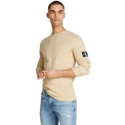 Image of Calvin Klein Jeans Waffle Long sleeved top, Men&#039;s, Size: XXS, Pale khaki