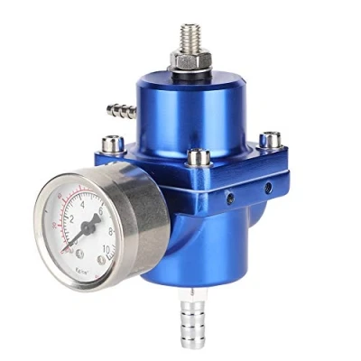Image of Fuel Pressure Regulator, Fydun Aluminum Alloy Universal FPR Regulator with Gauge Hose 0 140psi Kit Adjustable (Blue)
