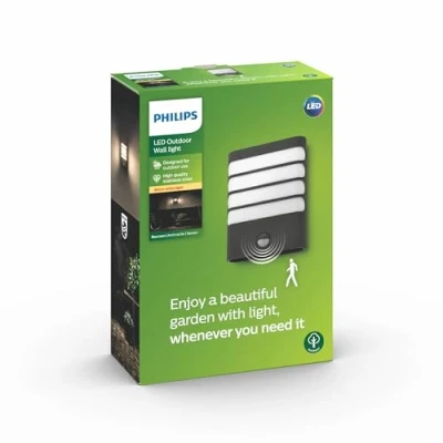 Image of Philips myGarden Raccoon LED Wall Light with Motion Sensor [Anthracite] 3.5 W Integrated For Garden and Patio Lighting