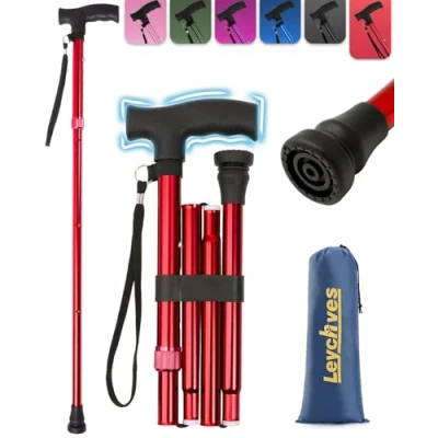 Image of Walking Sticks for Women Folding Adjustable stick Collapsible Canes Elderly, Ladies And Men (walk red)