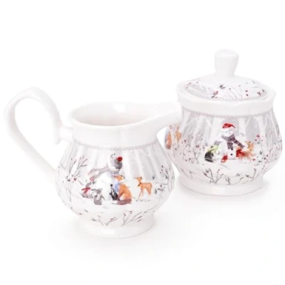 Image of Christmas Concepts® Snowman &amp; Friends Deluxe Ceramic Tableware Range (Milk Jug Sugar Pot)