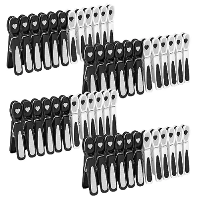 Image of Vinsani Plastic Clothes Pegs 48 Piece Set Black and White Aesthetic Design Strong Grip Windproof Laundry Quality Non Slip Pins for Home Garden