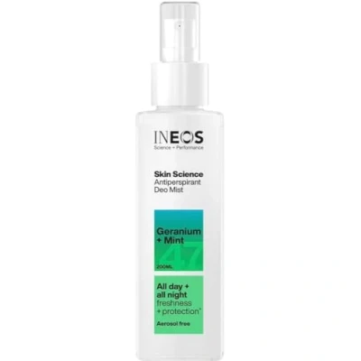 Image of INEOS Skin Science, All Day + Night 24H Freshness Protection Antipersprirant Deodorant Mist Spray Geranium Mint, Aerosol Free Lasts 10X Longer Than Ordinary Antiperspirant, Plant Powered 200ml