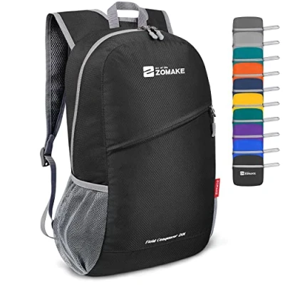 Image of ZOMAKE Ultra Lightweight Foldable Backpack Packable Rucksack 20L Small Backpcks Walking Rucksacks Water Resistant Travel Daypack For Men Women Outdoor Hiking (Black)