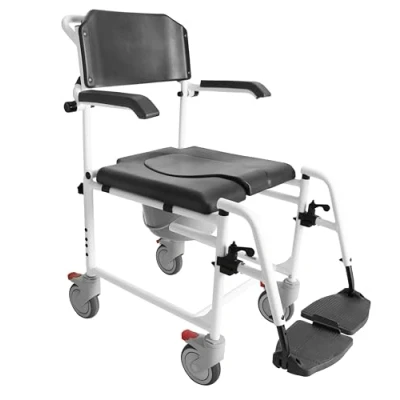 Image of KMINA PRO Commode Toilet Chair with Wheels (Version 2.0 Improved Brakes), Bedside Commodes for The Elderly, Disabled Shower Wheels, Wheelchair, Black