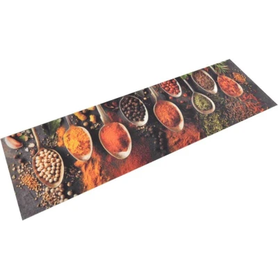 Image of vidaXL Kitchen Rug Washable Spoon &amp; Spices 45x150 cm Velvet