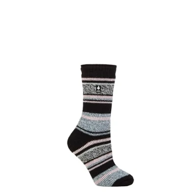 Image of Women&#039;s 1 Pair SOCKSHOP Heat Holders 2.3 TOG Patterned Thermal Socks Calanda Multi Stripe Black / Dusted Pink 4 8