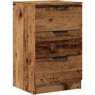 Image of vidaXL Engineered Wood Bedside Cabinet 3 Drawer Nightstand for Bedroom, Living Room Old Finish 40x36x65 cm