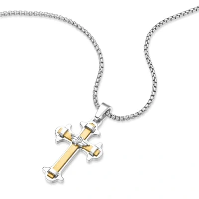 Image of Police Mens Spirit Stainless Steel &amp; Gold Plated Cross Wing Logo Pendant Necklace