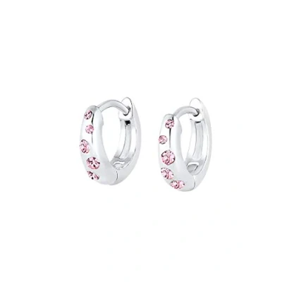 Image of Elli Earrings Children&#039;s Creoles Filigree with Crystals Pink in 925 Sterling Silver