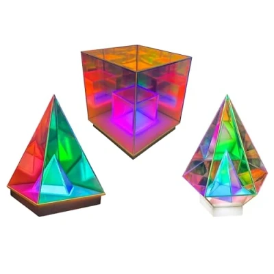 Image of Playlearn 3 Color Changing USB Table Lamp Diamond,Pyramid&amp;Cube Shape for Kids Sensory Room Accessories 3D Night Light Hollow Geometric Ideal Children Lights Bedroom