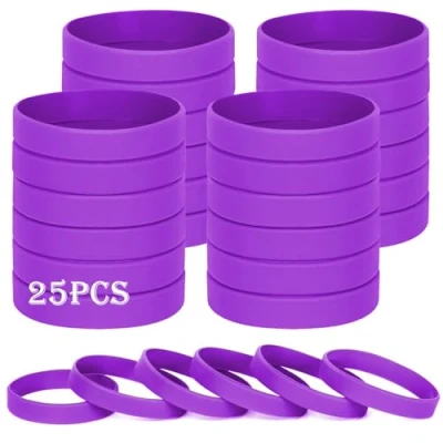 Image of HONTIUS silicone wristbands, 25PCS Purple Rubber Wristbands Blank Wrist Bands Universal Wristband Set for Women Men Adult Sport