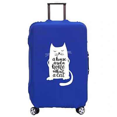 Image of White Picture Printed Design Travel Trolley Case Cover Protector Washable Suitcase Luggage Storage Covers for 18 28 inch (Cat, M (22 25 Luggage))
