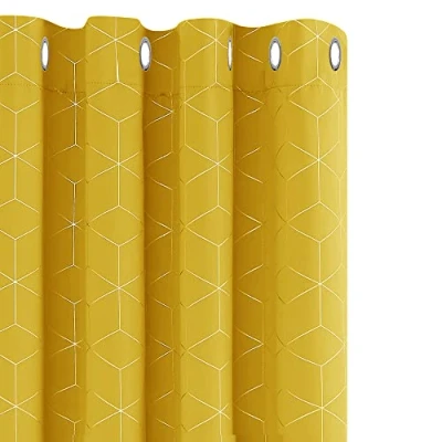 Image of Deconovo Eyelet Curtains, Blackout Diamond Foil Printed Noise Reduction Curtains for Living Room, 52 x 72 Inch(Width Length), Mellow Yellow, One Pair