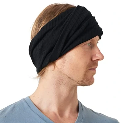 Image of CHARM Mens Summer Beanie Headband Slouchy Hat Womens Cap Neck Gaiter Head Band Black