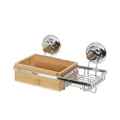 Image of Compactor Shelf AND Soap Holder, BAMBOOO CHROME PLATED IRON SUCTION CUP : TPU ABS, Chrom, 27.3 x 15 H.13.5 cm