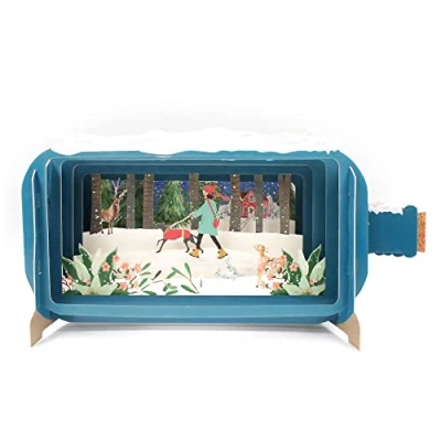 Image of Message In A Bottle Snowy Woodland Dog Walk Pop Up Christmas Card By Alljoy XMIB069