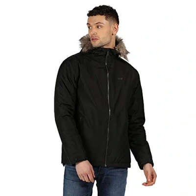 Image of Regatta Haig Waterproof Taped Seams Insulated Polyester Lining Internal Security Pocket Hooded Jacket Black, XXX Large